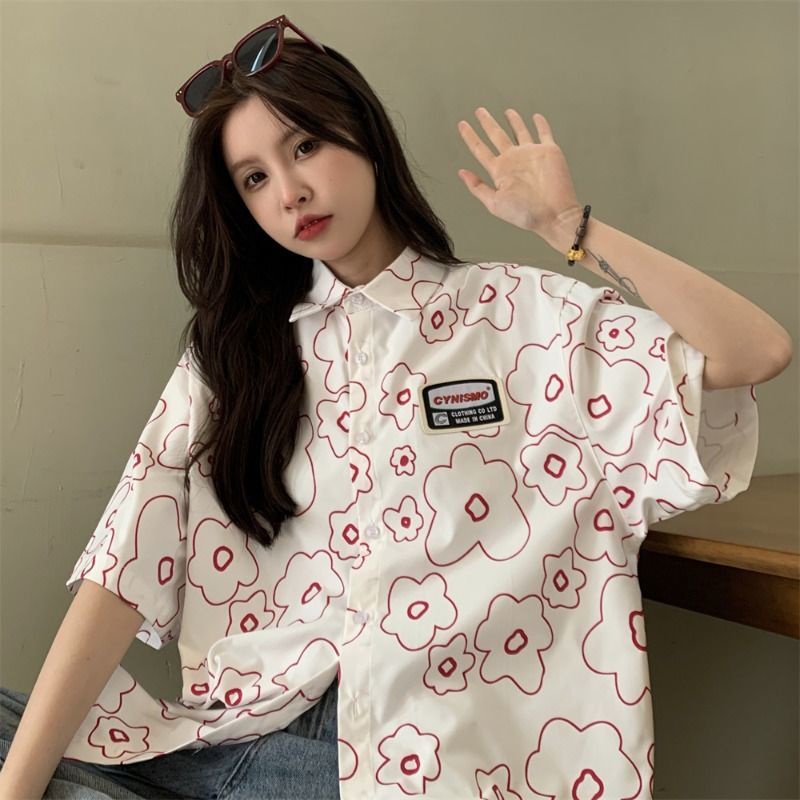 Áo Sơ Mi Tay Ngắn Dáng Rộng In Hoa Nhỏ Thời Trang Mùa Hè 2022 Mới Cho Nữ