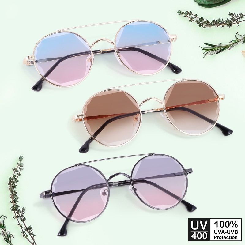 Mắt kính mát nữ tròn gọng kính kim loại cầu đôi UV400 Jaliver Young SM-6358