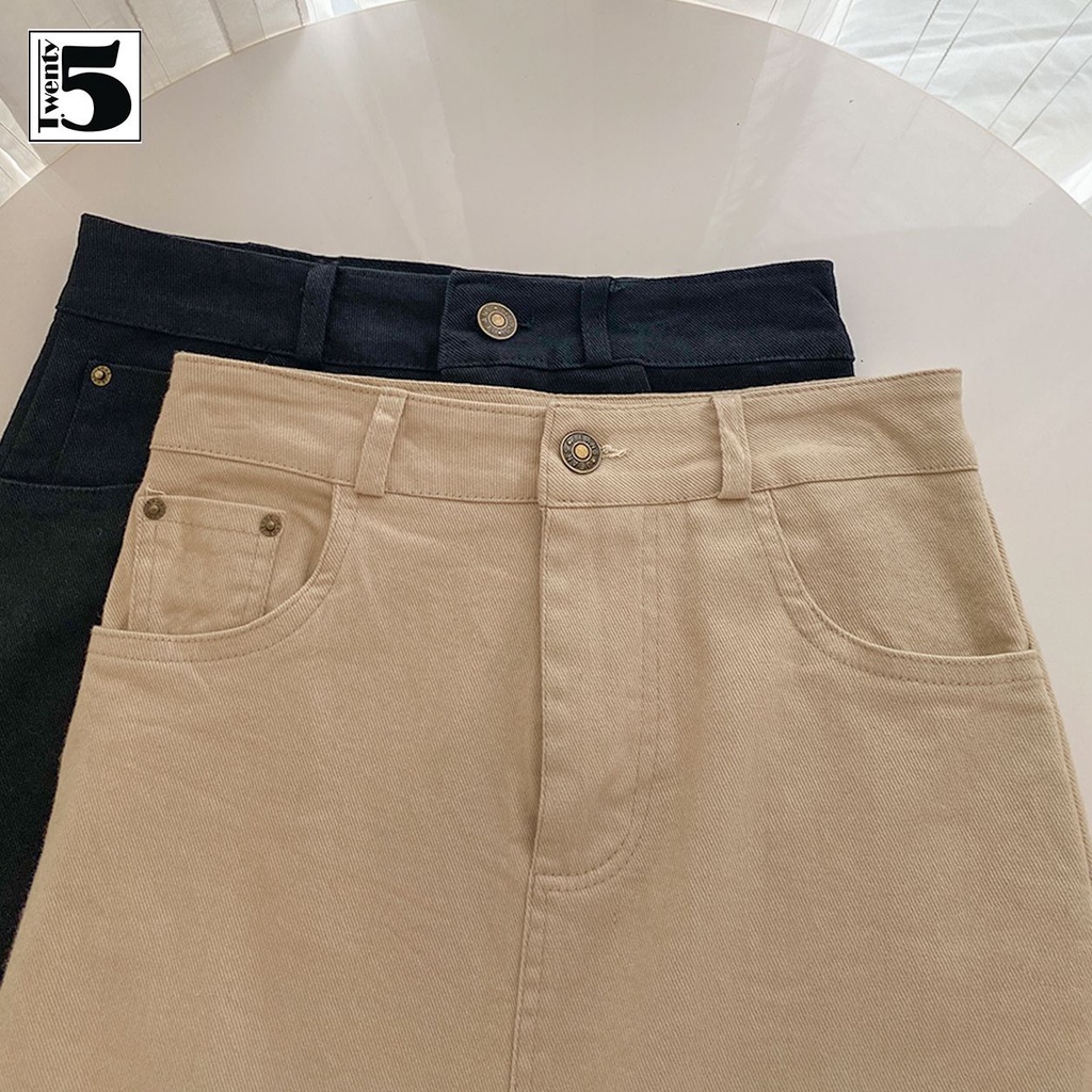 Chân váy chữ A mỏng dáng dài lưng cao xẻ sau chất jeans mềm co dãn Twentyfive 3875