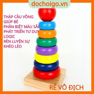 Đồ chơi tháp xếp chồng gỗ 7 sắc cầu vồng, đồ chơi gỗ phát triển trí tuệ dochoigo.vn