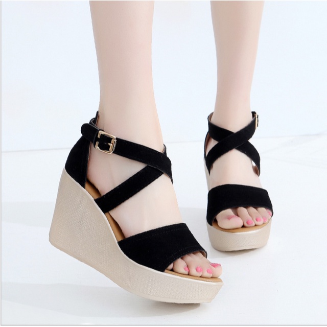 Giày Sandal cao gót đế xuồng 9cm quai bản chéo