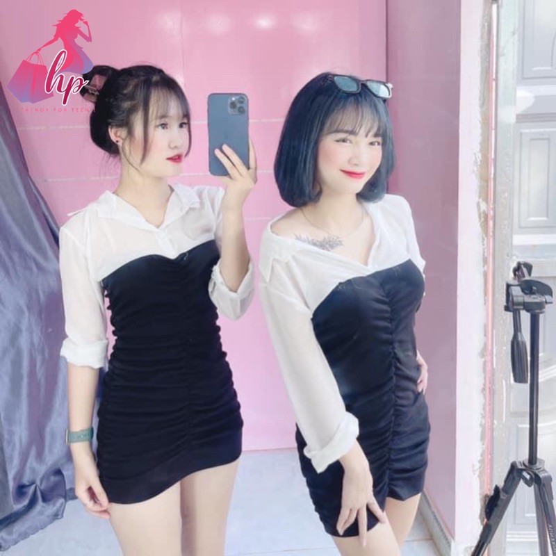 Váy đầm body thun cotton phối vải voan mẫu mới