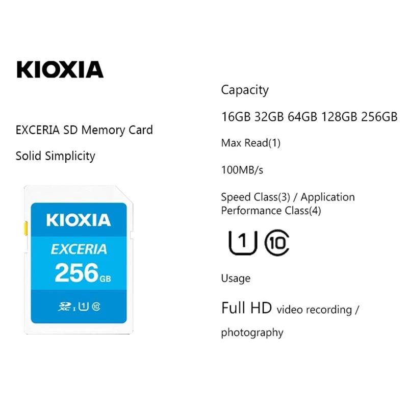 Thẻ nhớ SDHC Kioxia Exceria 16 / 32 / 64 / 128GB UHS-I U1 100MB/s (Xanh) - Formerly Toshiba Memory