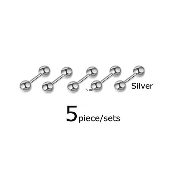 Set 5 khuyên tai hình thanh tạ 1.2mm (16G) thiết kế đơn giản cá tính