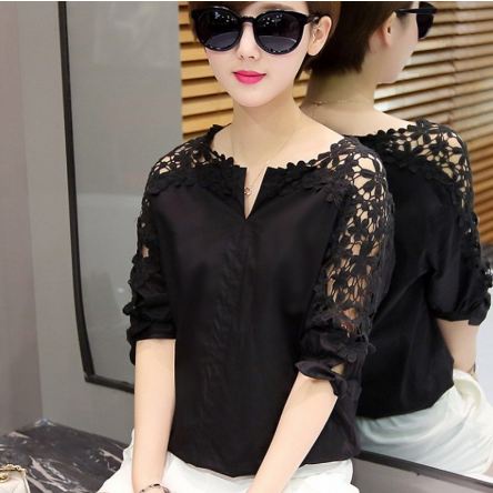 Áo sơ mi nữ dáng suông tay lỡ phối ren độc đáo lạ mắt