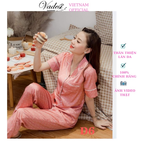 Bộ Đồ Pijama Lụa Cao Cấp VADESI Mặc Nhà Nữ Set Bộ Ngủ Quần Dài Tay Cộc Nhiều Họa Tiết Co Giãn Nhẹ Thoáng Mềm Thấm Hút