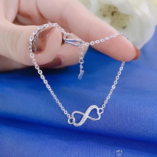 LẮC TAY BẠC MẶT VÔ CỰC ĐÍNH ĐÁ CAO CẤP - DÀI 17 CM