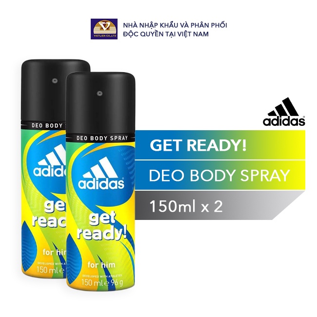 Combo 2 chai : Xịt Khử Mùi Toàn Thân Nam Adidas - Get Ready -150ml