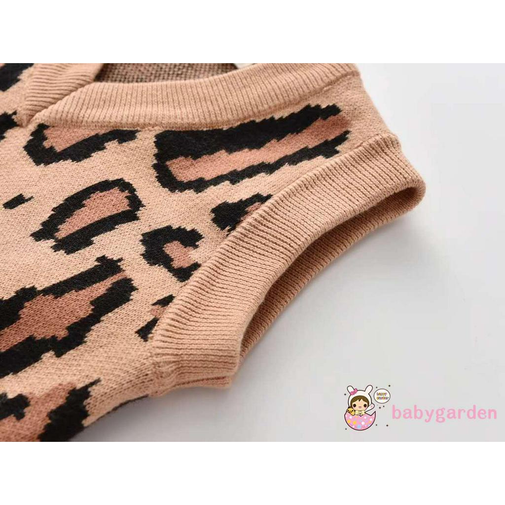 Áo Khoác Len Không Tay Cổ Chữ V Họa Tiết Da Báo Cho Bé Trai