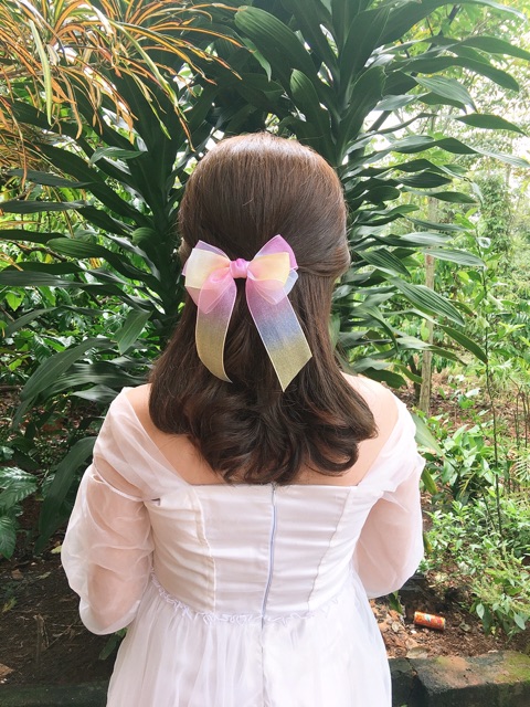 Kẹp nơ voan nhũ cầu vồng