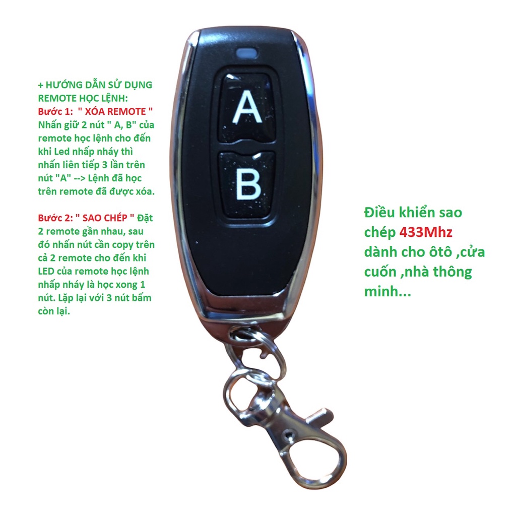Điều khiển Sao Chép 433Mhz cho Ô tô, Xe máy, Gara, Cửa Cuốn, Nhà Thông Minh loại tốt zin - có pin đi kèm