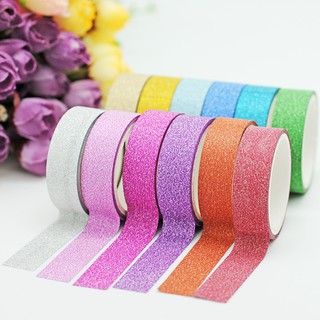 Cuộn băng giấy dán washi kim tuyến lấp lánh dài 3m rộng 1.5cm dùng làm đồ thủ công