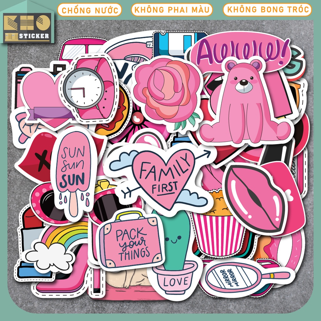 Combo 50 Sticker Pink 2 chống nước sticker dán laptop, điện thoại, đàn guitar, mũ bảo hiểm, vali. MSP: ST17
