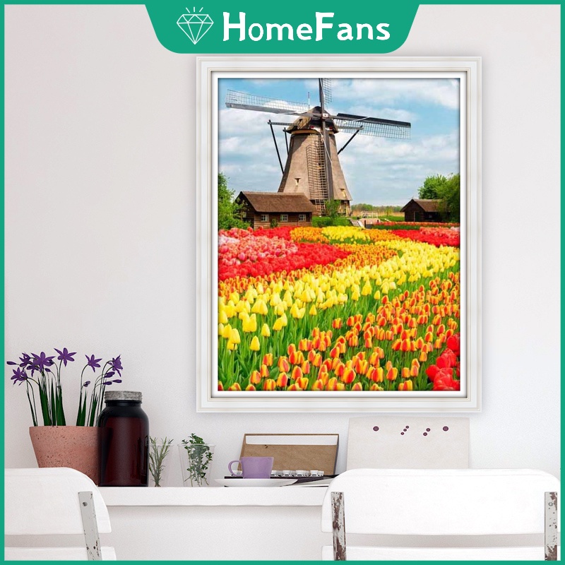 Bộ Tranh Đính Đá 5d Họa Tiết Hoa Tulip Độc Đáo Kích Thước 30x40cm DIY Dùng Trang Trí