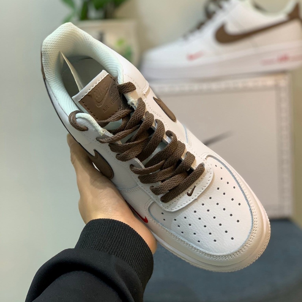 Giày af1 vệt nâu , Giày sneaker air foce 1 premium white brown nam nữ dễ phối đồ full box bill 2022