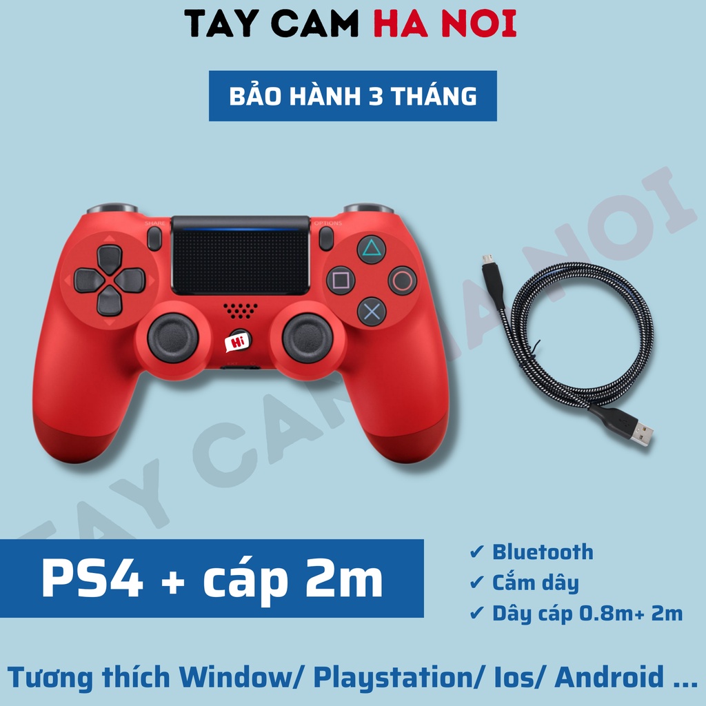 COMBO Tay cầm PS4 + Cáp 2m, tay cầm chơi game Bluetooth chơi FO4 fifa online 4 full skills, full games