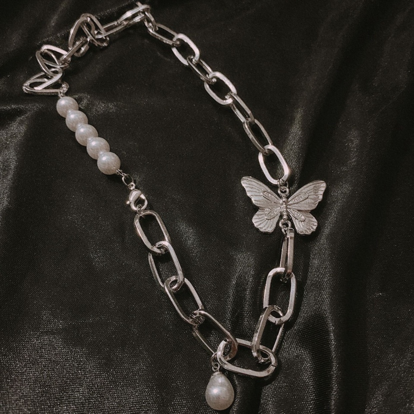 vòng cổ Mặt Bướm Đính Ngọc Trai Phong Cách Hàn Quốc