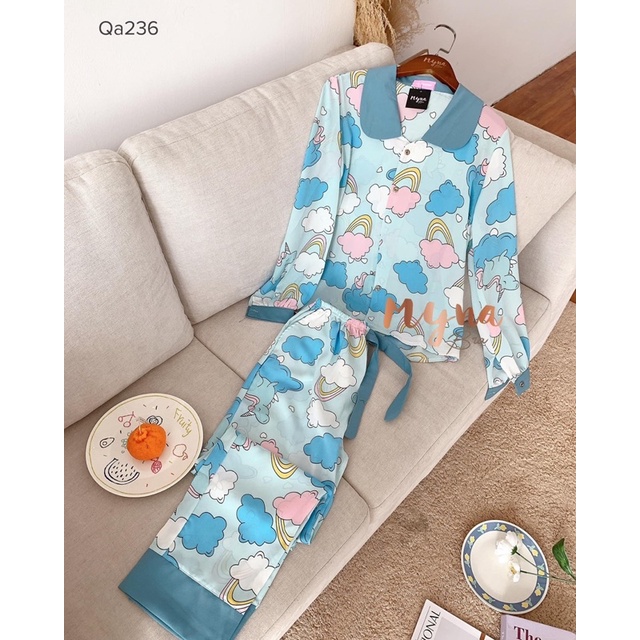 Bộ mặc nhà pyjama dài tay chất lụa mềm mịn: Qa236