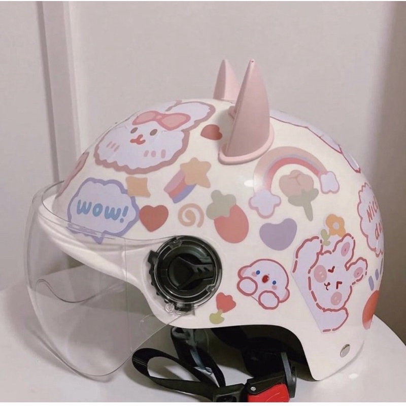 Nón bảo hiểm tai mèo cute kèm hình dán có kính kèm ảnh thật