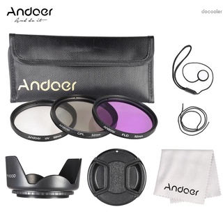 Bộ kính lọc andoer 52mm uv+cpl+fld+túi đựng nylon+nắp ống kính+giá đỡ nắp ống kính+hood ống kính+ vải lau ống kính