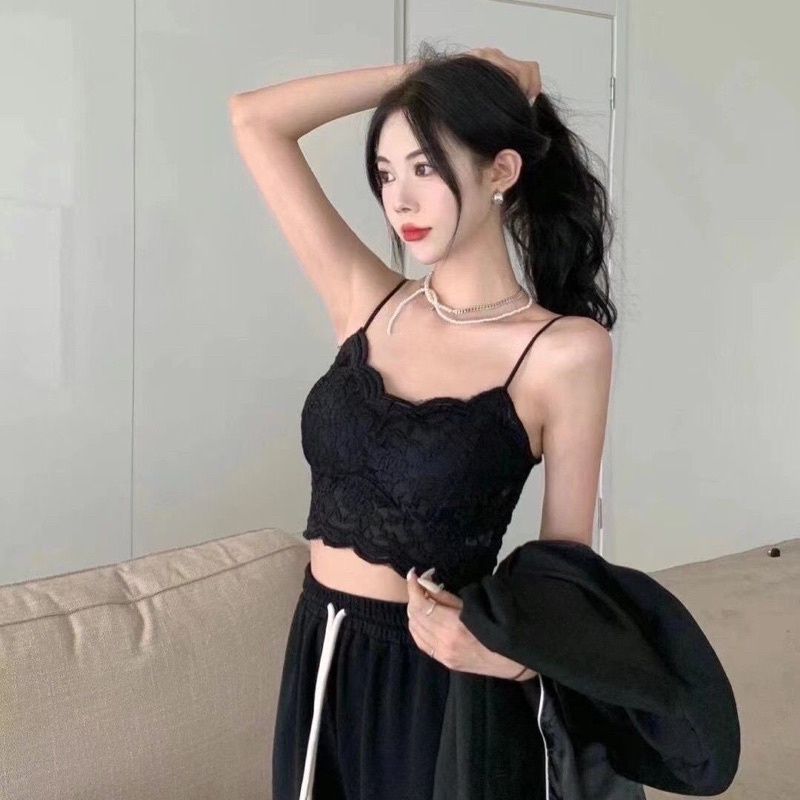 Áo bra ren croptop. Áo Lót Ren nữ Không Gọng có mút nâng ngực