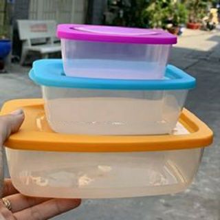 bộ 3 hộp nhựa đựng thực phẩm - hộp nhựa vuông thực phẩm