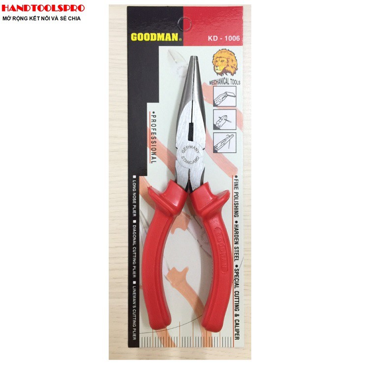 Kìm nhọn cán đỏ chữ nổi Goodman 6 inch KD-1006