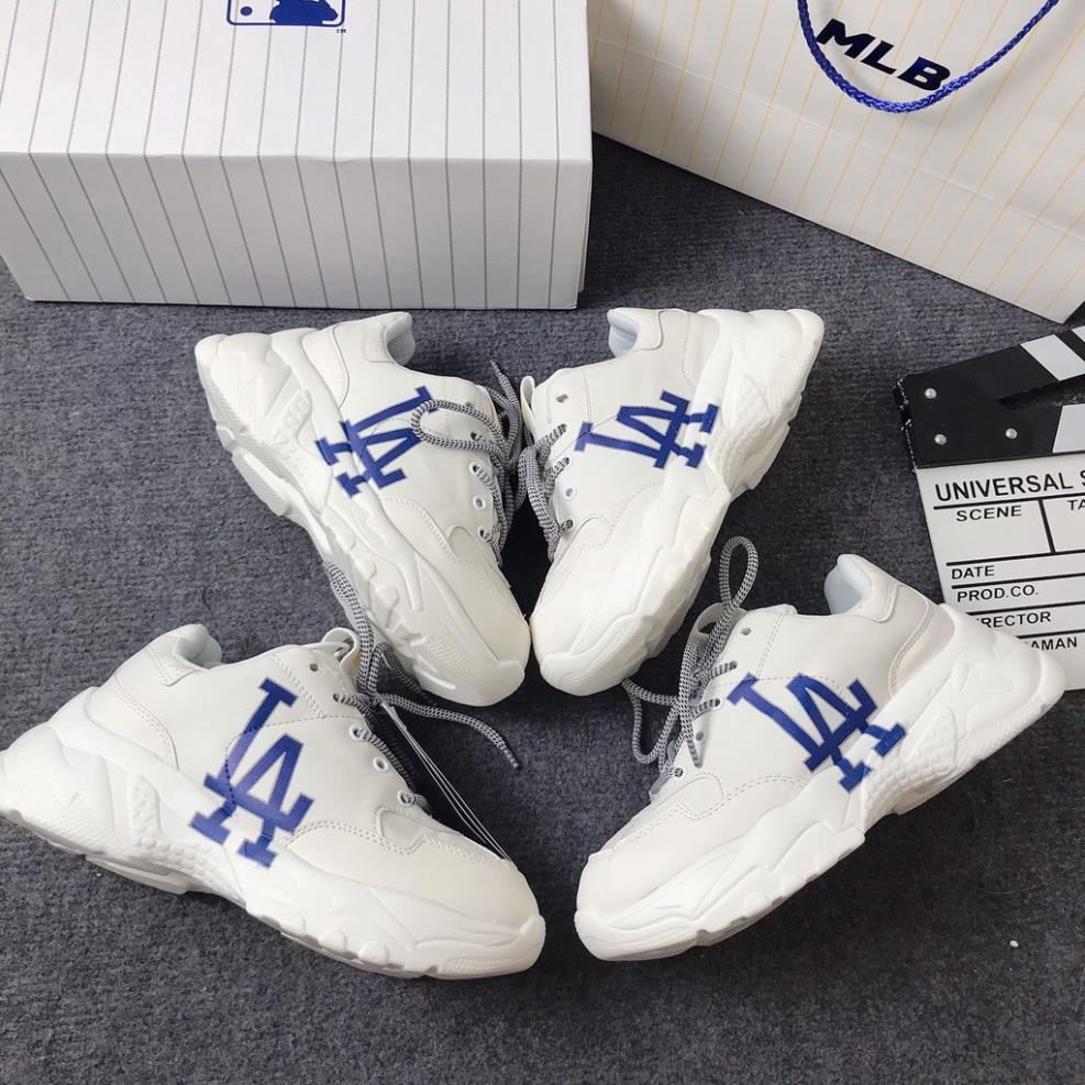 Giày độn đế MLB la trắng chữ xanh. Giày thể thao sneaker nam nữ hot trend tăng chiều cao Full Box Bill