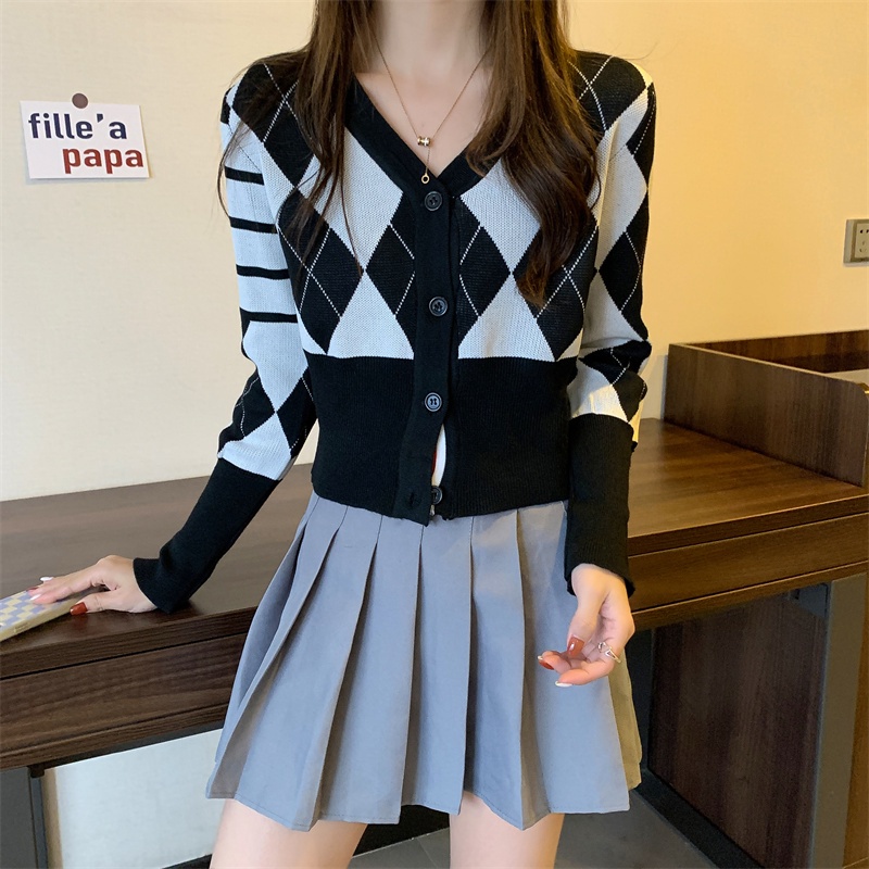 Áo khoác len cardigan mỏng dáng ngắn họa tiết kẻ sọc thời trang cho nữ