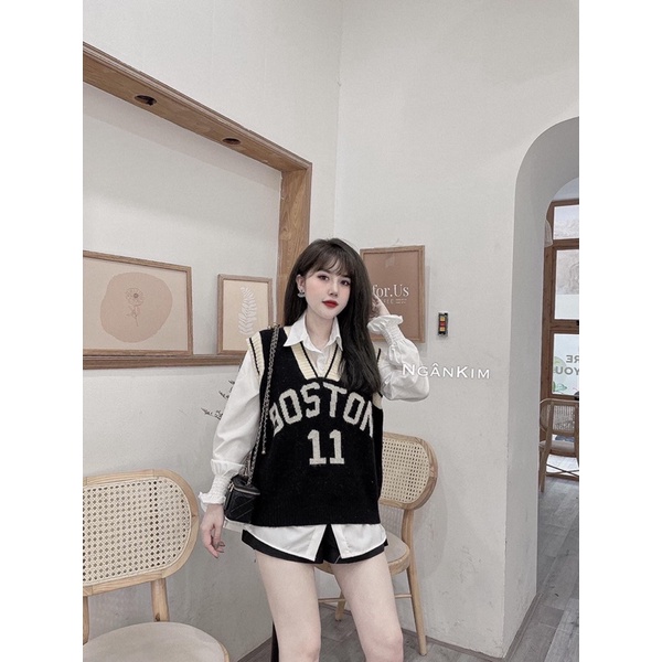 Sét 2 món sơ mi tay bồng zúm mix gile 11