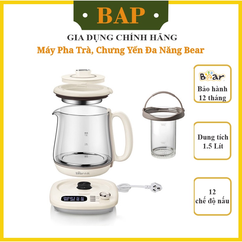 Máy Pha Trà Bear Tự Động Chưng Yến Hầm Canh Nấu Cháo Hầm Thuốc Bắc Dưỡng Sinh Đa Năng 12 Chế Độ Nấu