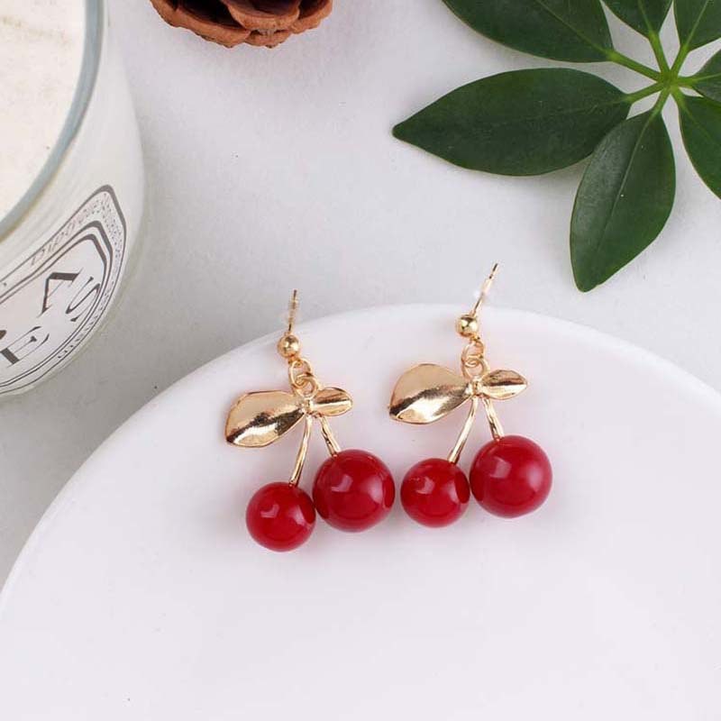 Hoa Tai Hình Trái Cherry Phong Cách Hàn Quốc Cho Nữ
