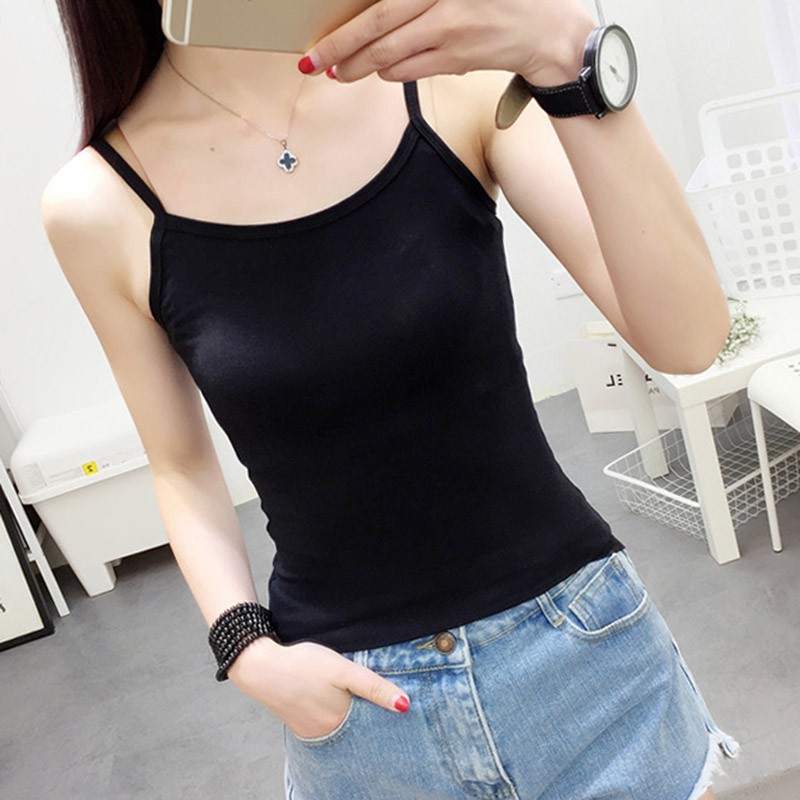 Áo hai dây RENJIANVSHENG dáng ôm màu trơn phong cách thời trang gợi cảm
