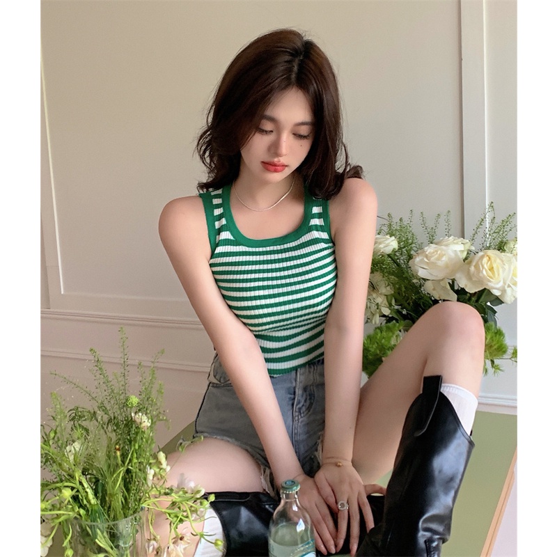 Áo Hai Dây Dáng Ôm Họa Tiết Kẻ Sọc Thời Trang Mùa Hè Cho Nữ