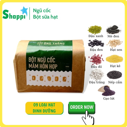 500 gram Bột ngũ cốc mầm 9 loại hạt bổ sung protein thực vật - chứng nhận An Toàn Thực Phẩm, thơm ngon, dể uống