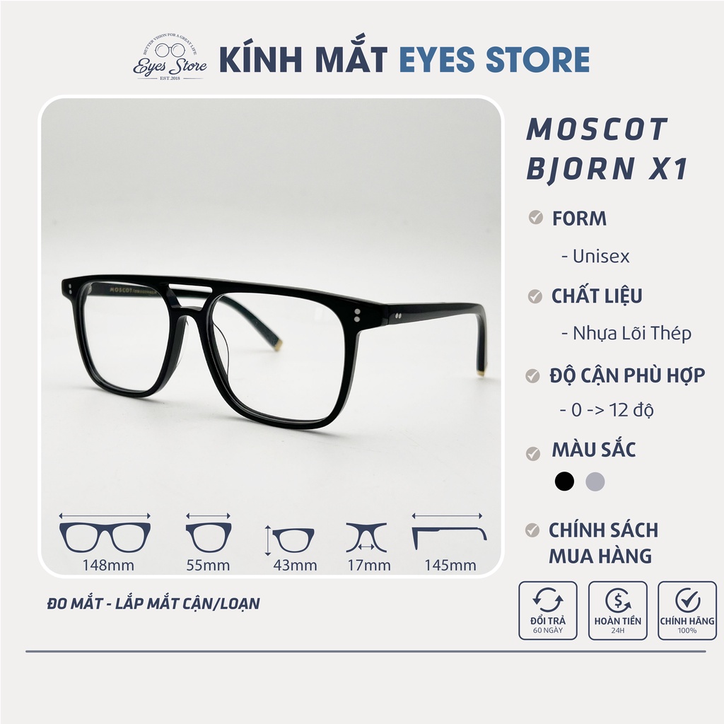 Gọng Kính Cận Nam Nữ Moscot Bjorn X1 - Nhựa Lõi Thép