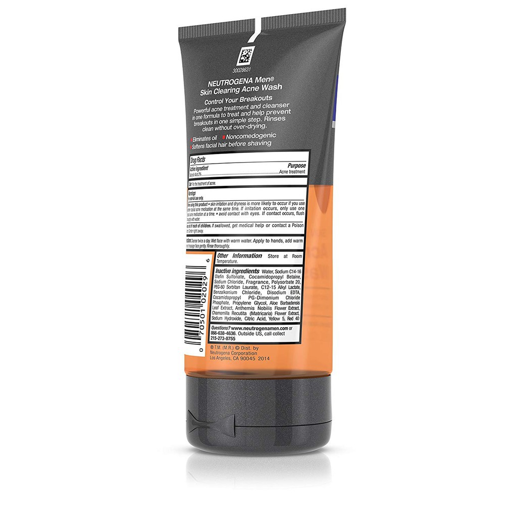 Sữa Rửa Mặt Cho Nam Neutrogena Men Skin Clearing Acne Wash (150ml) - skinsosoft