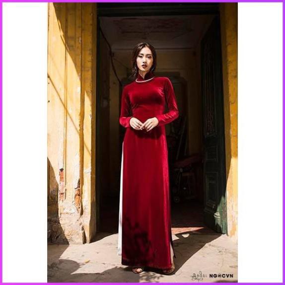 ÁO DÀI NHUNG TRƠN TRUYỀN THỐNG, ÁO DÀI ĐỎ  ADN2TĐ