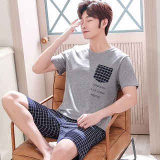 Đồ ngủ nam [Variety of M-4XL] Nam ngắn tay màu sắc thuần khiết quần áo dịch vụ mặc nhà mỏng mùa hè thanh niên cotton