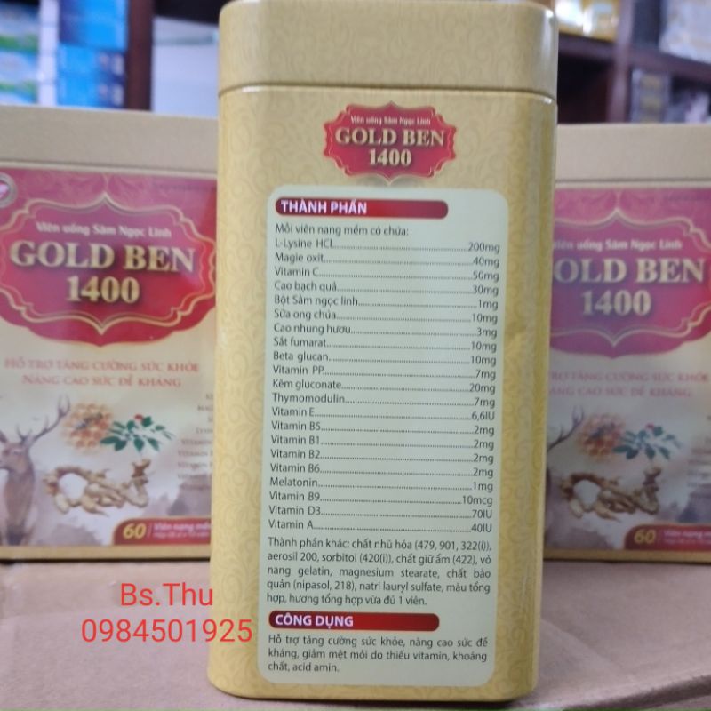 Viên bổ tổng hợp Sâm Ngọc Linh GOLD BEN 1400 Bổ sung các vitamin, khoáng chất - tăng cường sức khỏe, nâng cao đề kháng
