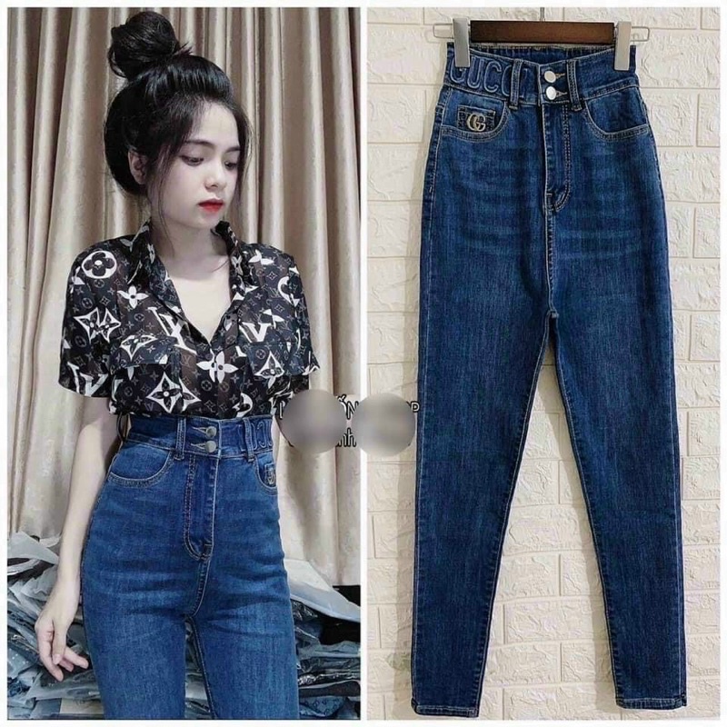 Quần Jean Dài Lưng Siêu Cao Rách Gối 2 màu