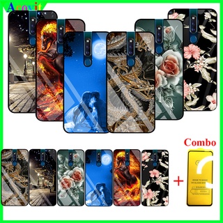 COMBO Ốp lưng Oppo F11 Pro (Kèm 1 Kính cường lực Full Màn hình) Mặt kính 3D sắc nét,sang trọng, Khồng Nhòe, Phai Acovit