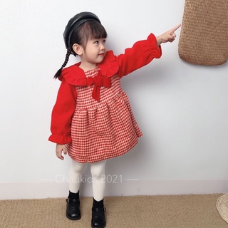 Váy dạ đỏ phối cổ nhung cho bé gái