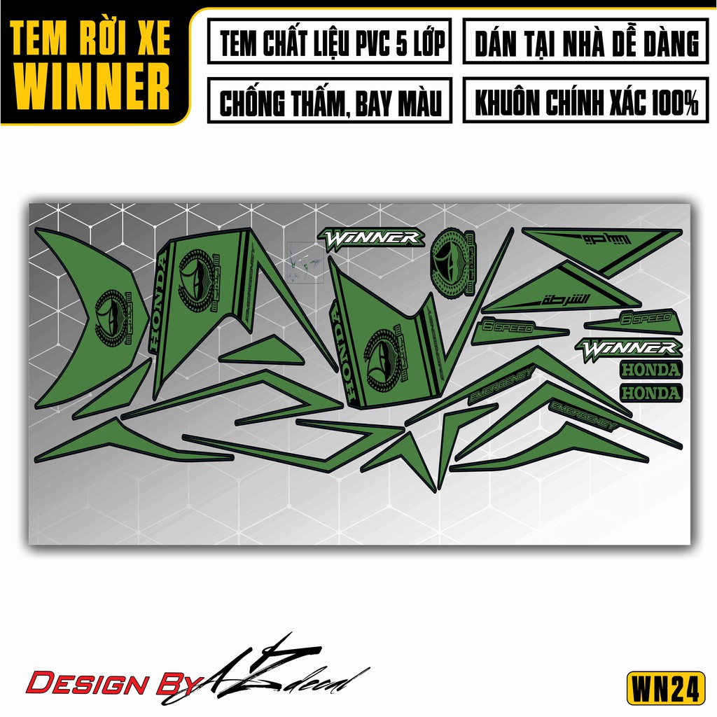 Tem Rời Xe Honda Winner Mẫu 6SPeed | 2WN24 | Tem Chế Chất Liệu PVC Cao Cấp Chống Bay Màu, Chống Nước