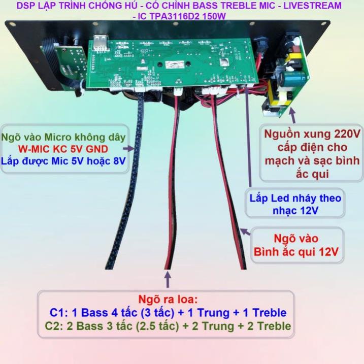Mạch loa kéo TPA3116D2 150W LIVESTREAM - DSP lập trình chống hú loa kéo 4 – 3 tấc ĐƠN hoặc 3 – 2.5 tấc ĐÔI Kèm Micro