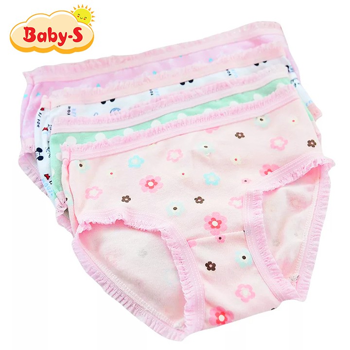 Set 4 quần lót cotton cho bé gái 2-12 tuổi nhiều họa tiết xinh xắn chất thun co giãn thấm hút mồ hôi tốt Baby-S - SC003