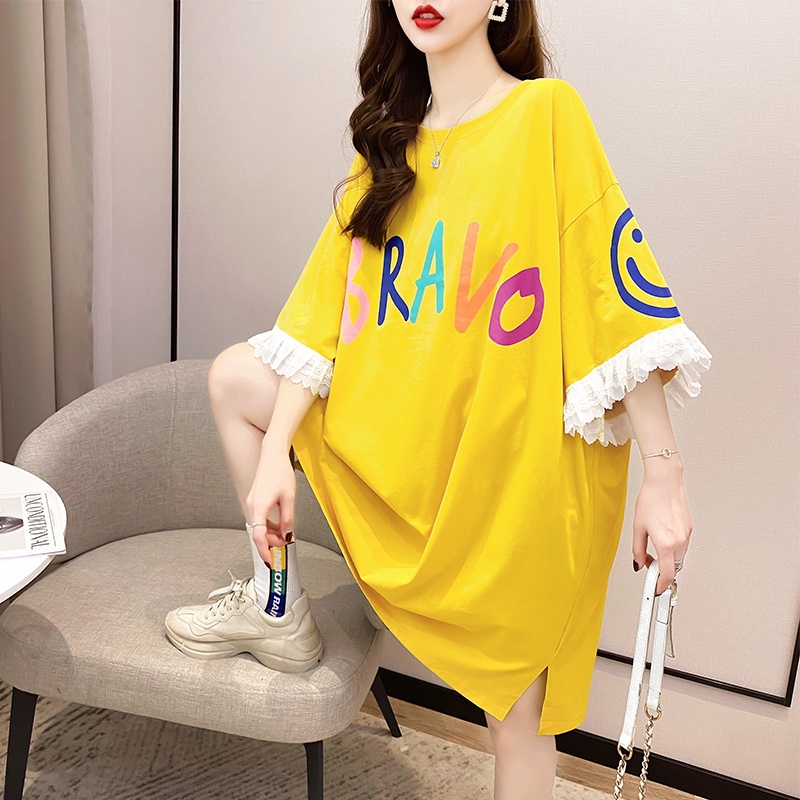 Đầm Thun Tay Ngắn Dáng Rộng Cỡ Lớn Phong Cách Hàn Quốc Thời Trang Mùa Hè Mới Cho Nữ 2021