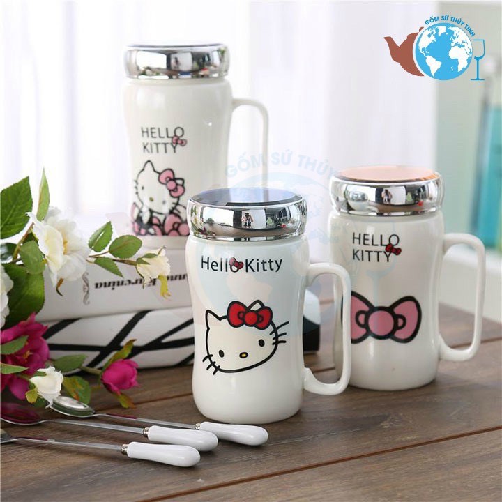 LY SỨ GIỮ NHIỆT 400ML NẮP TRÁNG GƯƠNG có tay cầm in họa tiết ngẫu nhiên