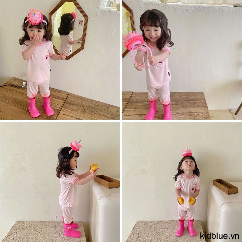 Bộ Đồ Ngủ 2 Món Tay Ngắn Cổ Tròn In Họa Tiết Hoạt Hình Thời Trang Mùa Hè Cho Bé
