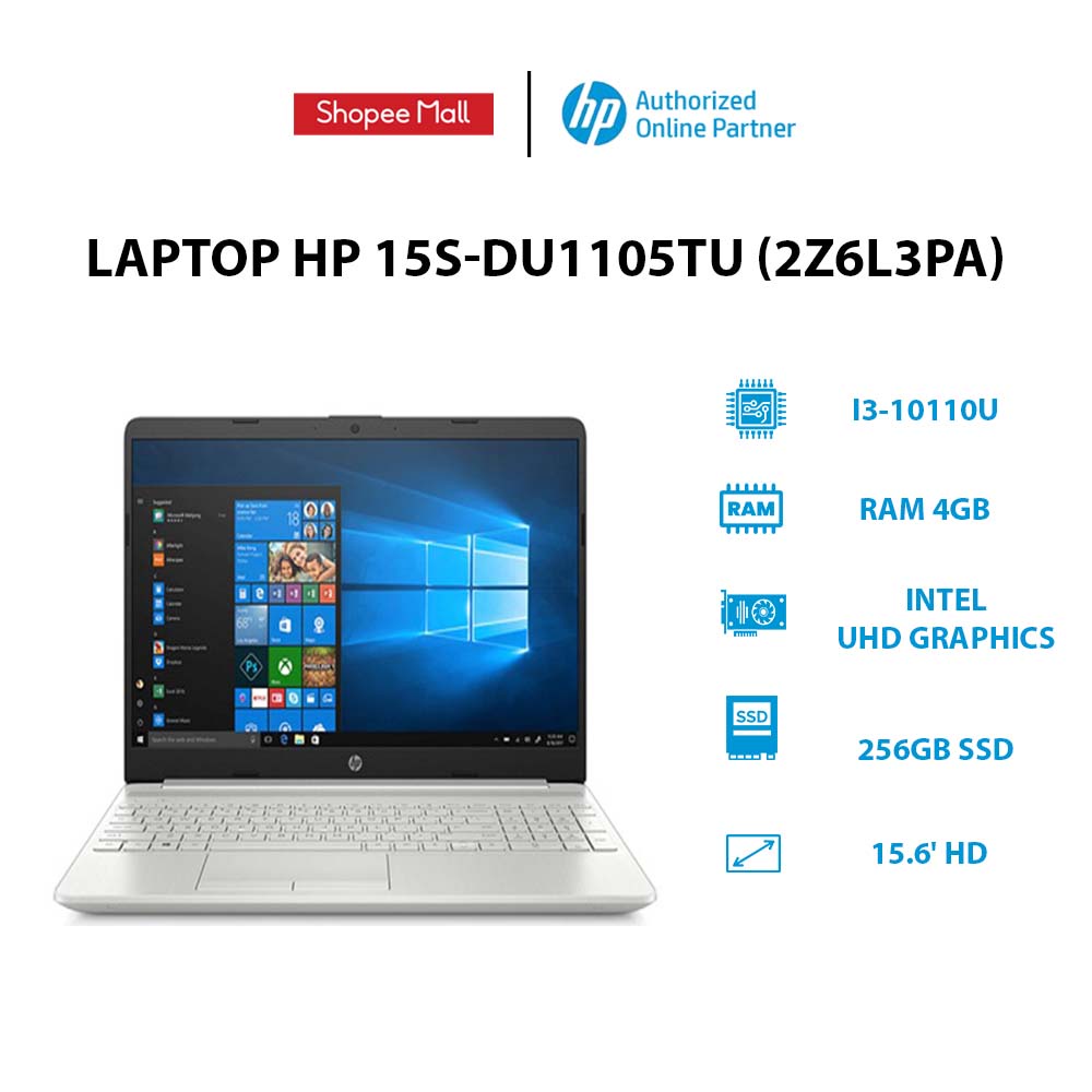 Laptop HP 15s-du1105TU 2Z6L3PA i3-10110U | 4GB | 256GB | 15.6' HD | Win 10
